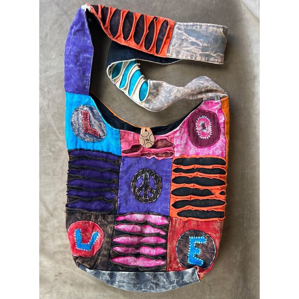 Handmade Hippie Crossbody Bag "LOVE" Patchwork Boho Purse Hobo 90s Bohemian